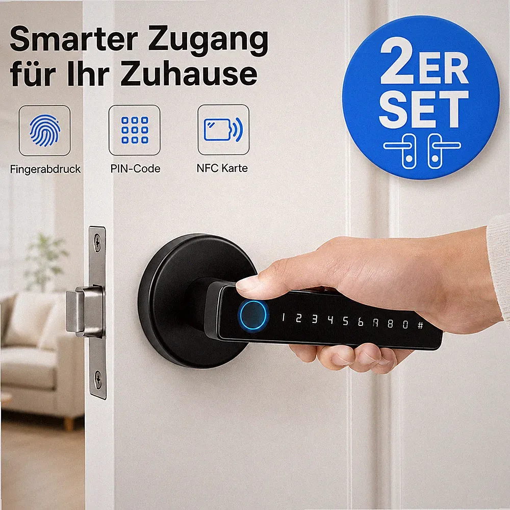 2er Set Smart Türschloss Fingerabdruck Elektronischer Türöffner PIN NFC Karte