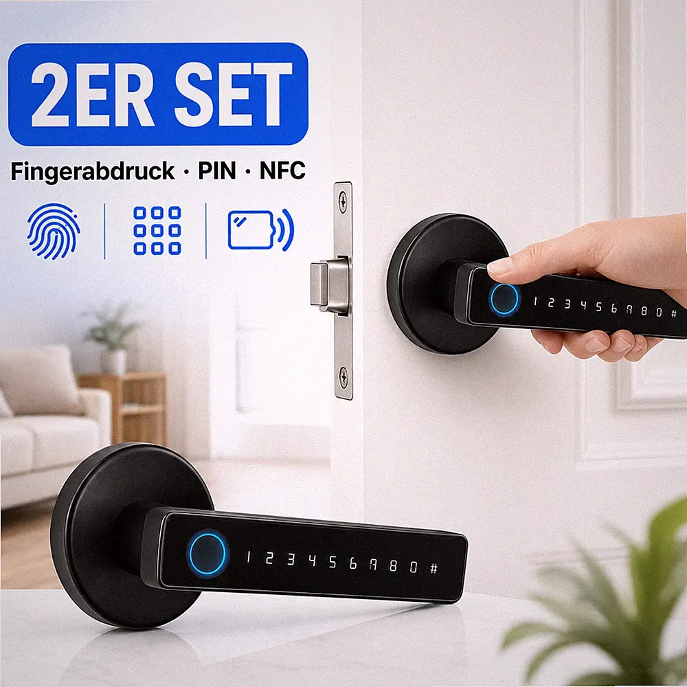 2er Set Türgriff mit Fingerabdruck Smart Türschloss PIN-Code NFC Türöffner