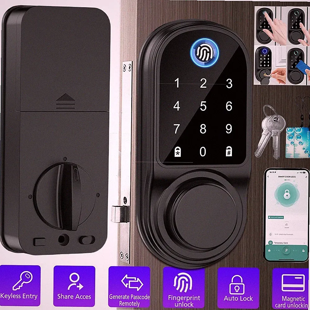 4-IN-1 Smart Türschloss Fingerabdruck Tastatur App Schlüsselloses - Biometrisch