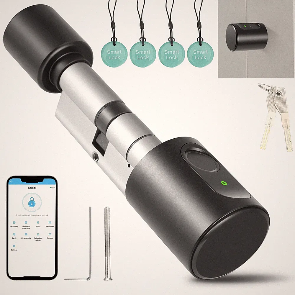 4in1 Smart Tür Schließzylinder Fingerabdruck 4 Karten APP Türschloss für 60‑80mm
