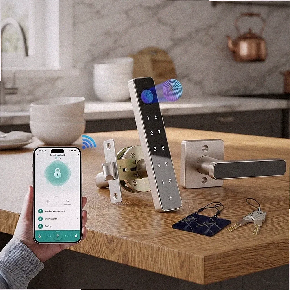 5-in-1 Bluetooth Smart Türschloss | Biometrischer Fingerabdruck & Passcode Zugang