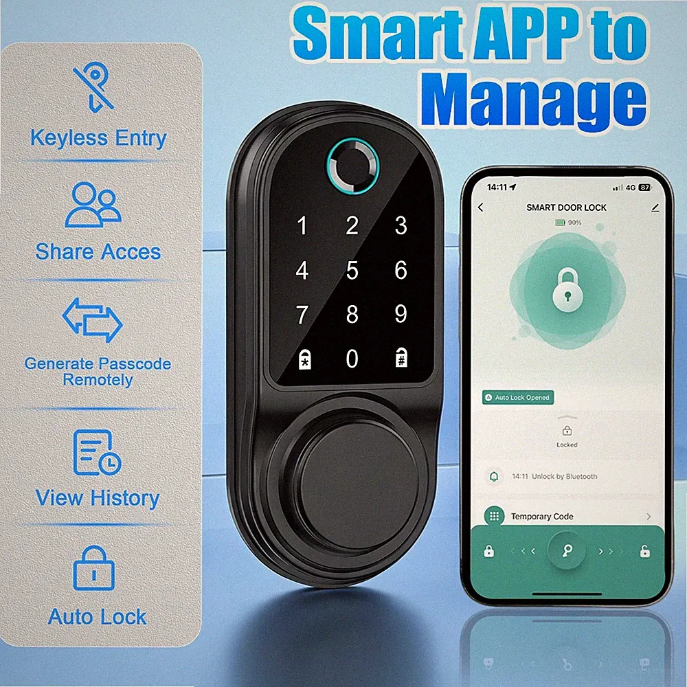5-IN-1 Smart elektronischer Fingerabdruck Türschloss App Fernbedienung Passwort