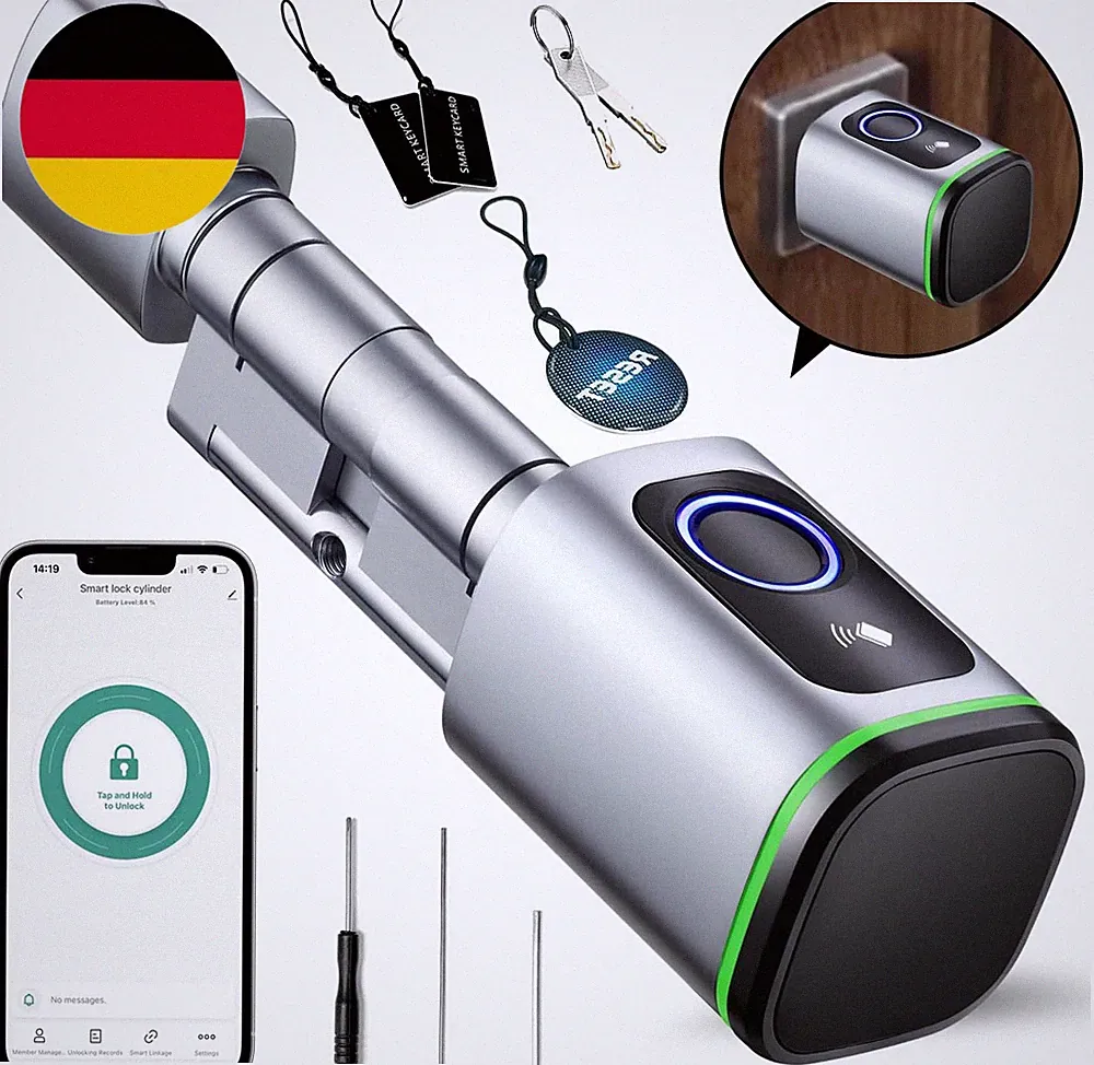AVATTO Smart Türschloss Mit Fingerabdruck, Elektronisches Schließzylinder 70Mm (