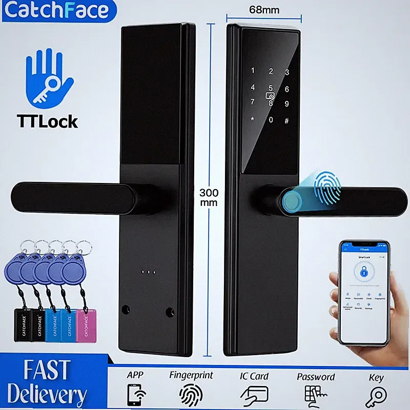 Bluetooth Fingerprint Door Lock TTLock App Code Card Key Touch Screen Smart Door