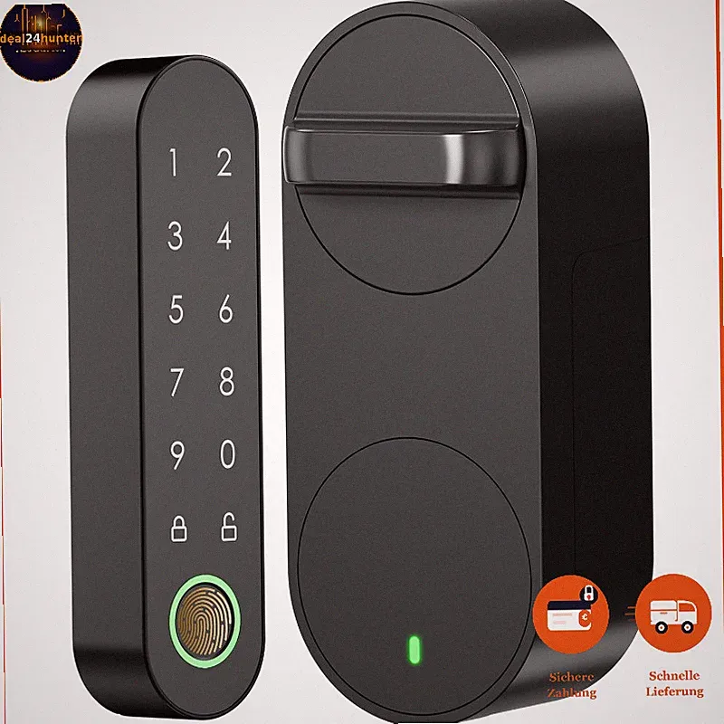 Elektronisches Türschloss Smart Lock Fingerabdruck Bluetooth Nachrüstbar Schwarz