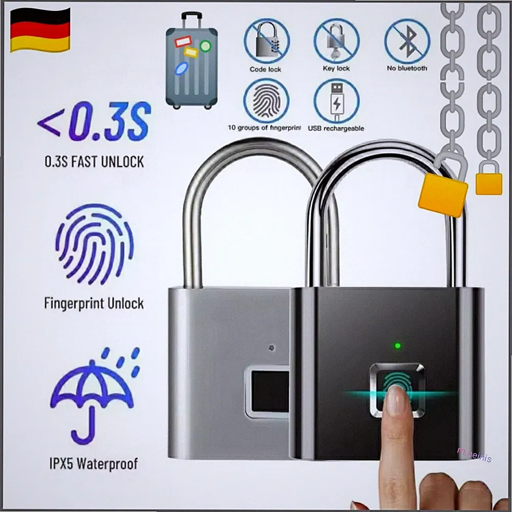 Fingerabdruck🫆Smart Keyless Vorhängeschloss Türschloss🔒Koffer Fingerprint Lock