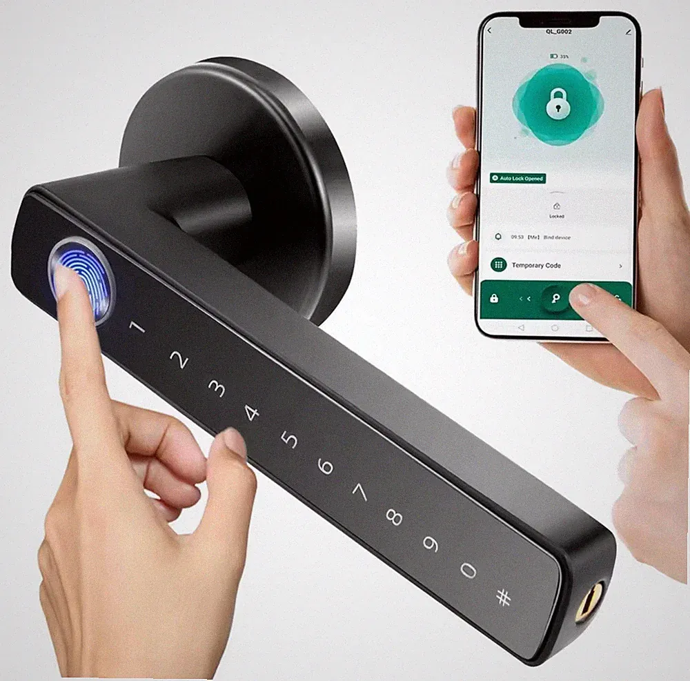 Fingerabdruck Smart Türschloss mit Griff & TUYA App Steuerung Türöffner Schloss