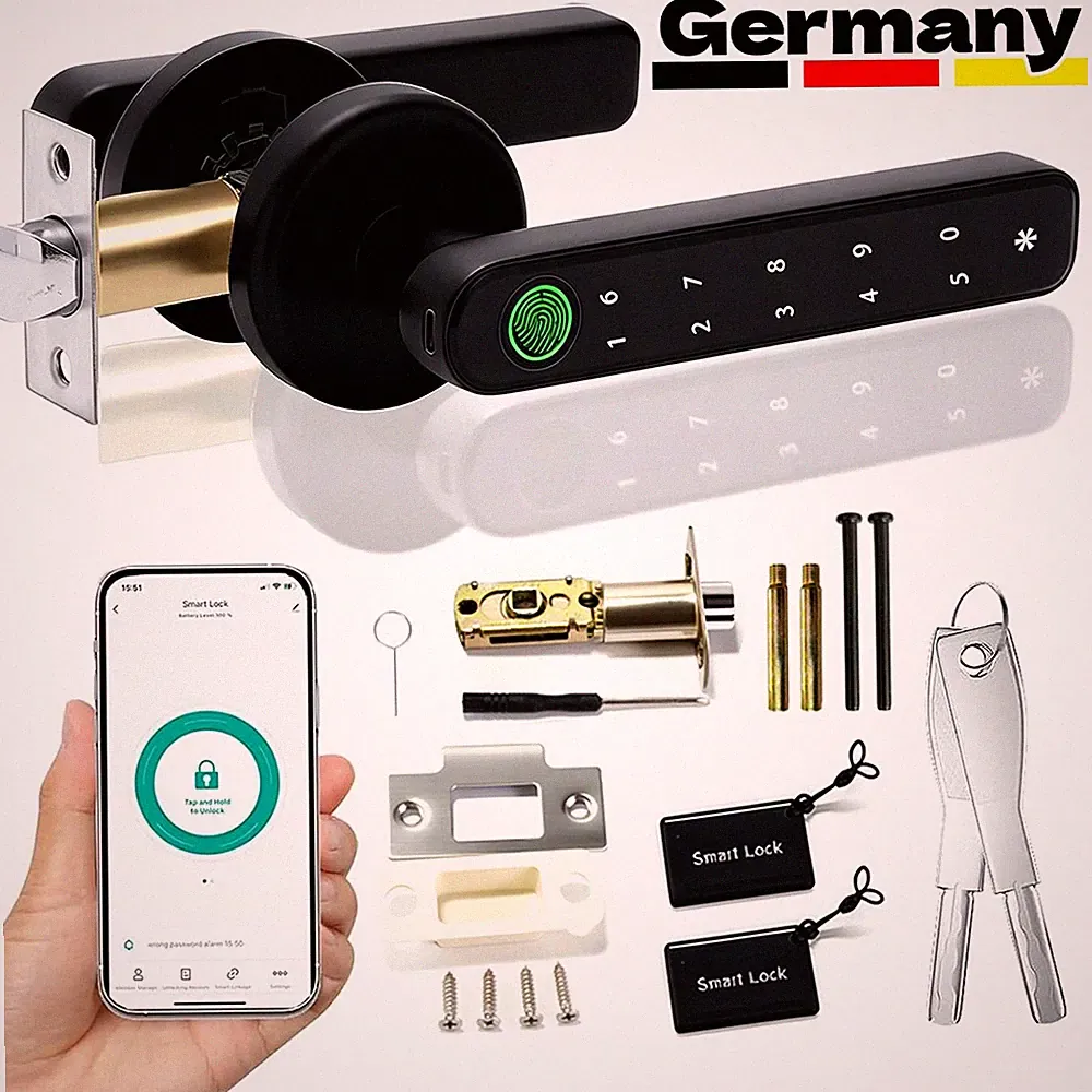 Fingerabdruck Smart Türschloss mit Griff& Tuya App Steuerung Türöffner Schloss