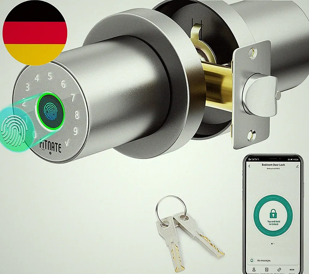 FITNATE 4-In-1 Fingerabdruck Türknopf, Türschloss Fingerabdruck, Smart Biometric