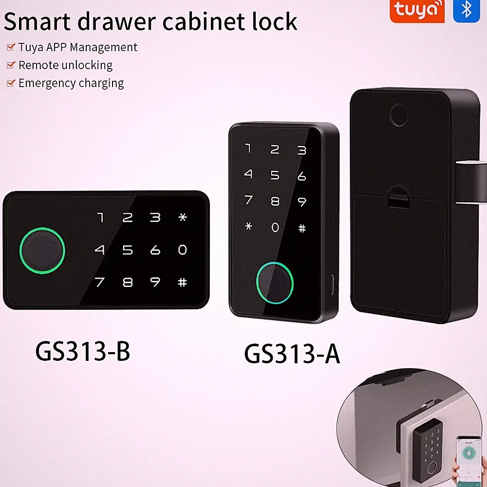GS313 Tuya APP Fingerprint Smart Drawer Cabinet Invisible Lock RFID Card NFC Unl