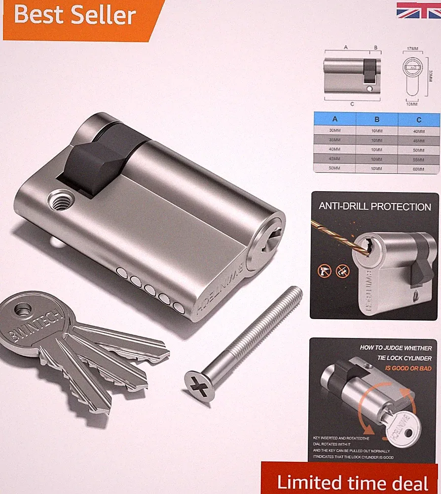 Hochsicherheits-Schließzylinder 40 mm Satin-Nickel - Anti-Pick, Anti-Bump-Funktionen