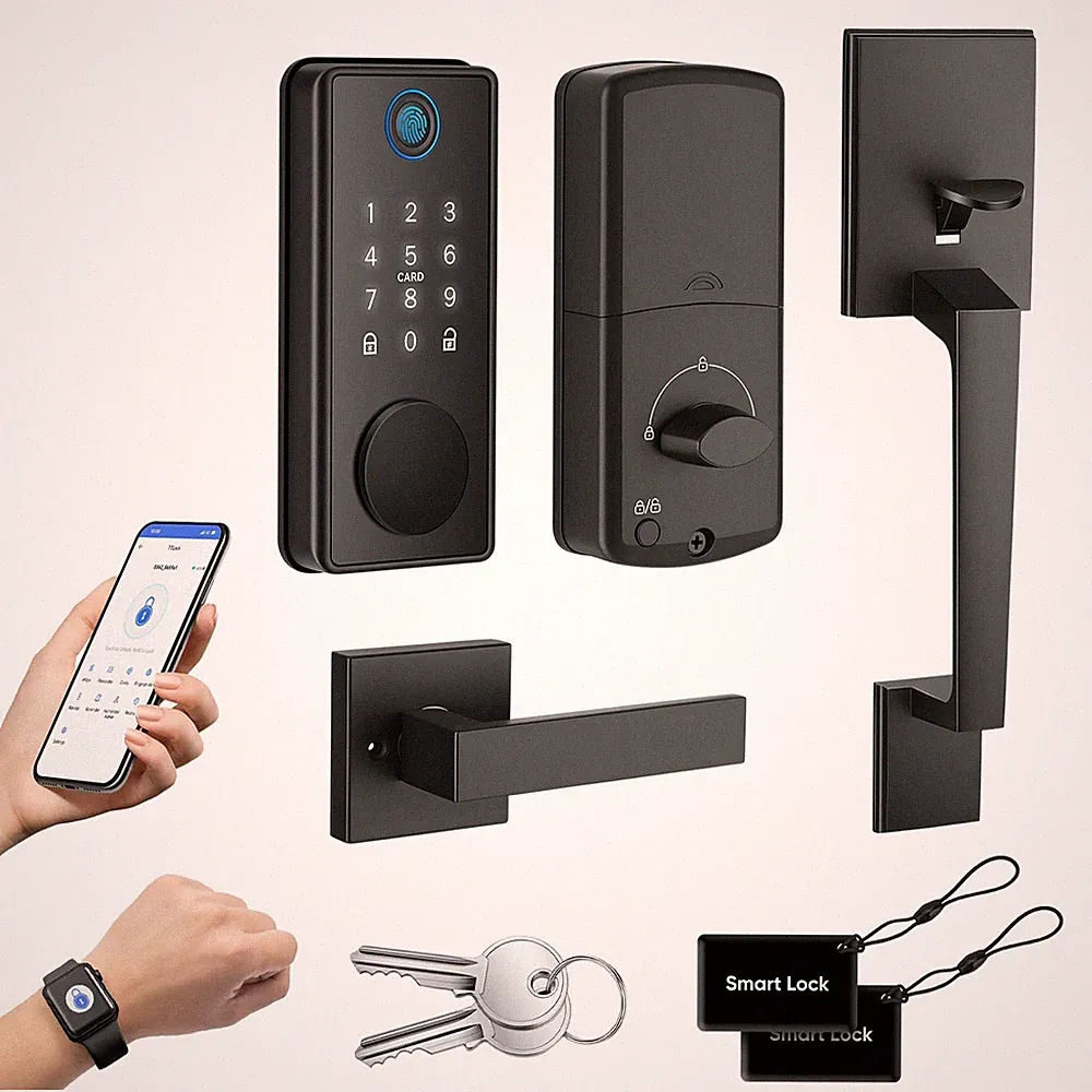 Intelligentes Türschloss mit biometrischem Fingerabdruck & Touchscreen Tastatur & Griff 6 in 1