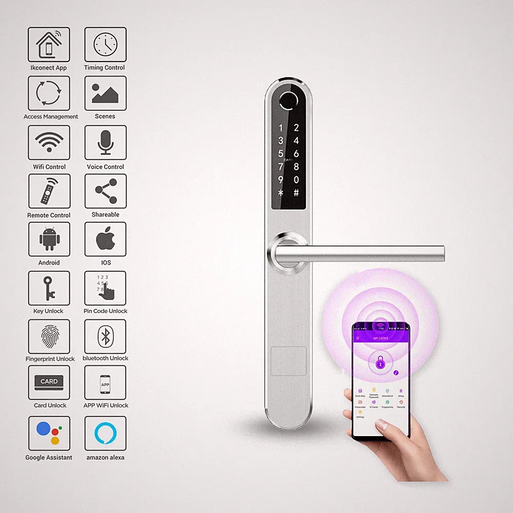 Intelligentes Türschloss WiFi elektronisch wasserdicht Aluminium Glas biometrischer Fingerabdruck