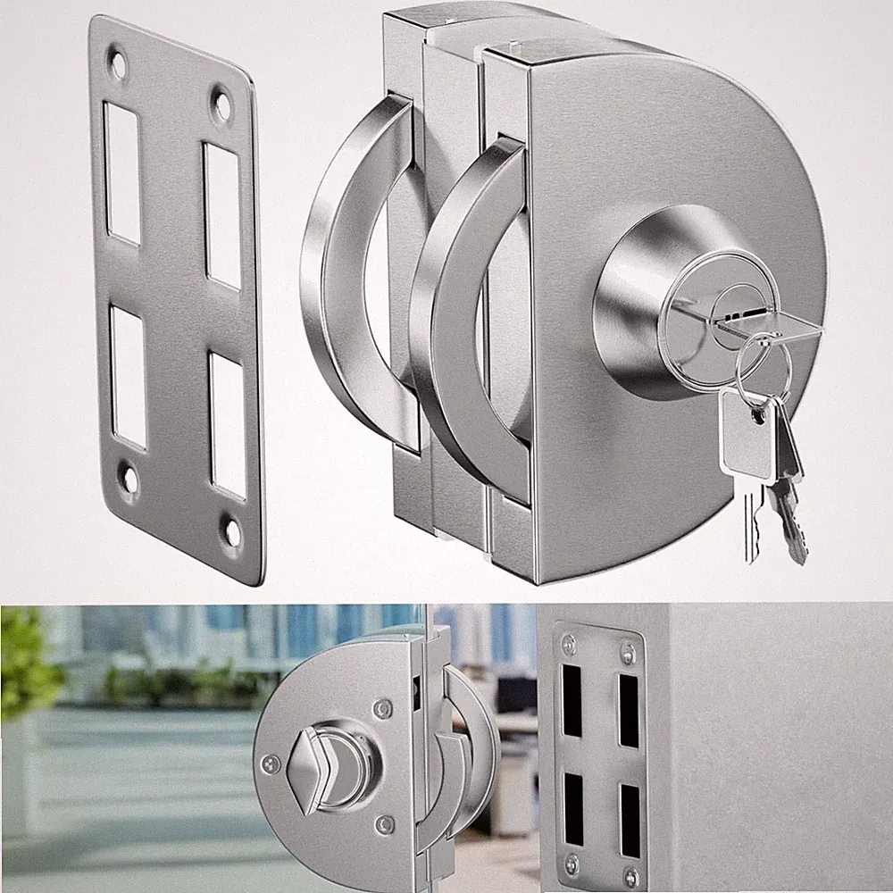 Kein Bohren Edelstahl Glastürschloss für 10-12 mm Dickes Glas – 3 Schlüssel