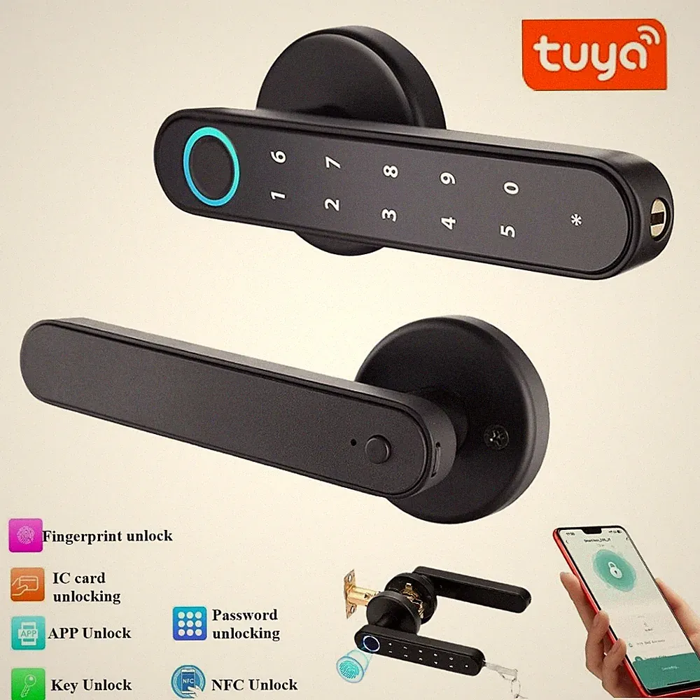 Keyless Entry Türschloss Smart Fingerprint Tuya App NFC Karte Notstrom USB C