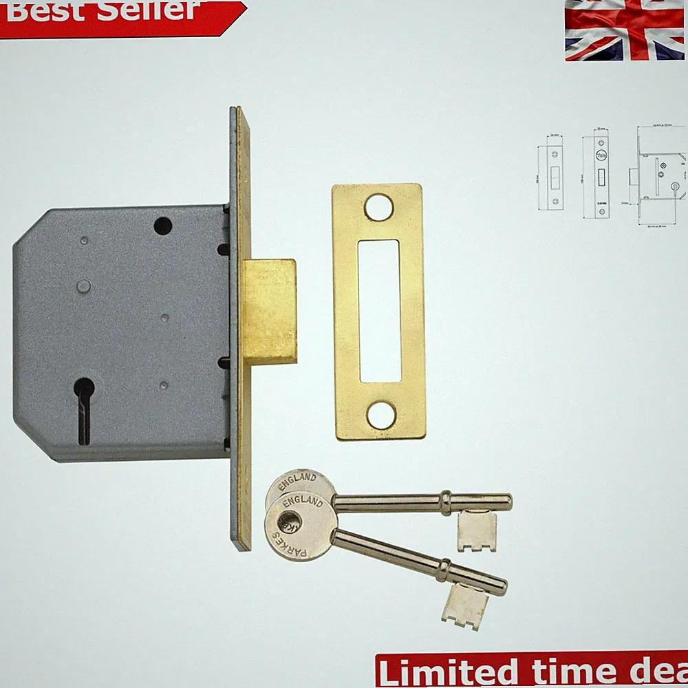 Messingoptik 3 Hebel Dead Lock - 76 mm Yale Einsteckschloss mit 2 Schlüsseln enthalten