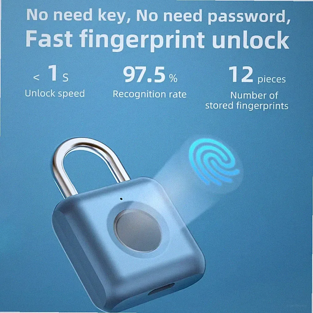 Mini Schloss Fingerabdruck Smart Vorhängeschloss Schnellentriegelung Schlüssellos USB Wiederaufladbar Tür