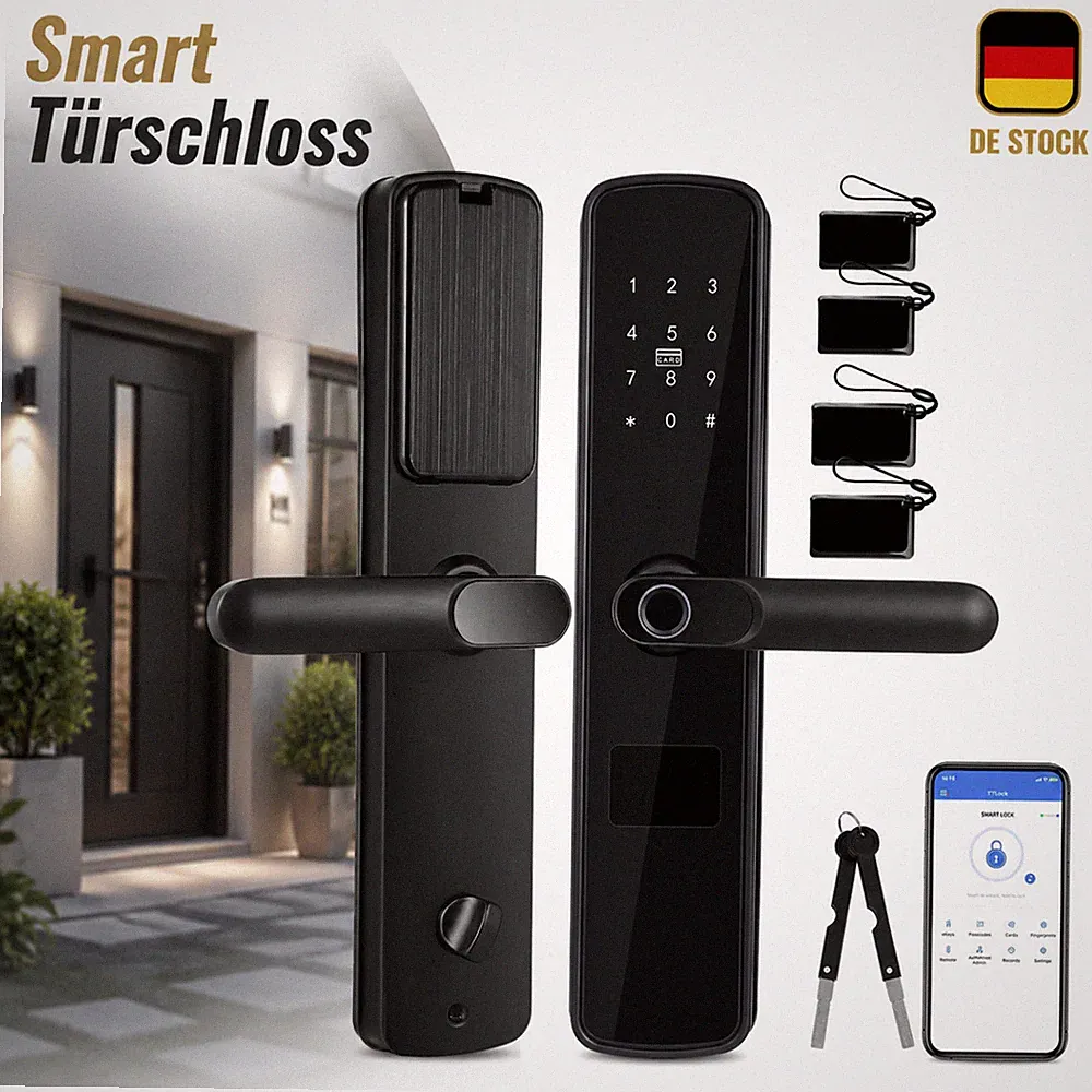Schwarz Smart Fingerabdruck Türschloss 4-in-1 Hebelgriff Passwort Für Wohnung