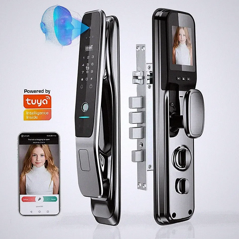 Smart Fingerabdruck Intelligentes Türschloss 6in1 Tuya APP 3D Gesichtserkennung