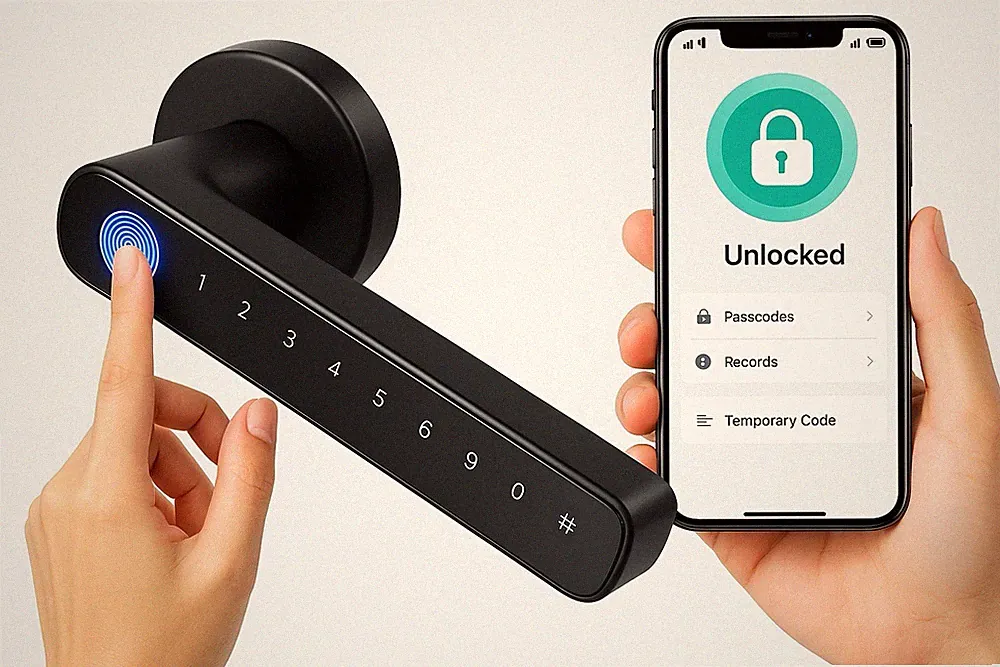 Smart Fingerprint Türschloss 6-in-1 App & Code |Schlüssel & Karte | 360° Sensor