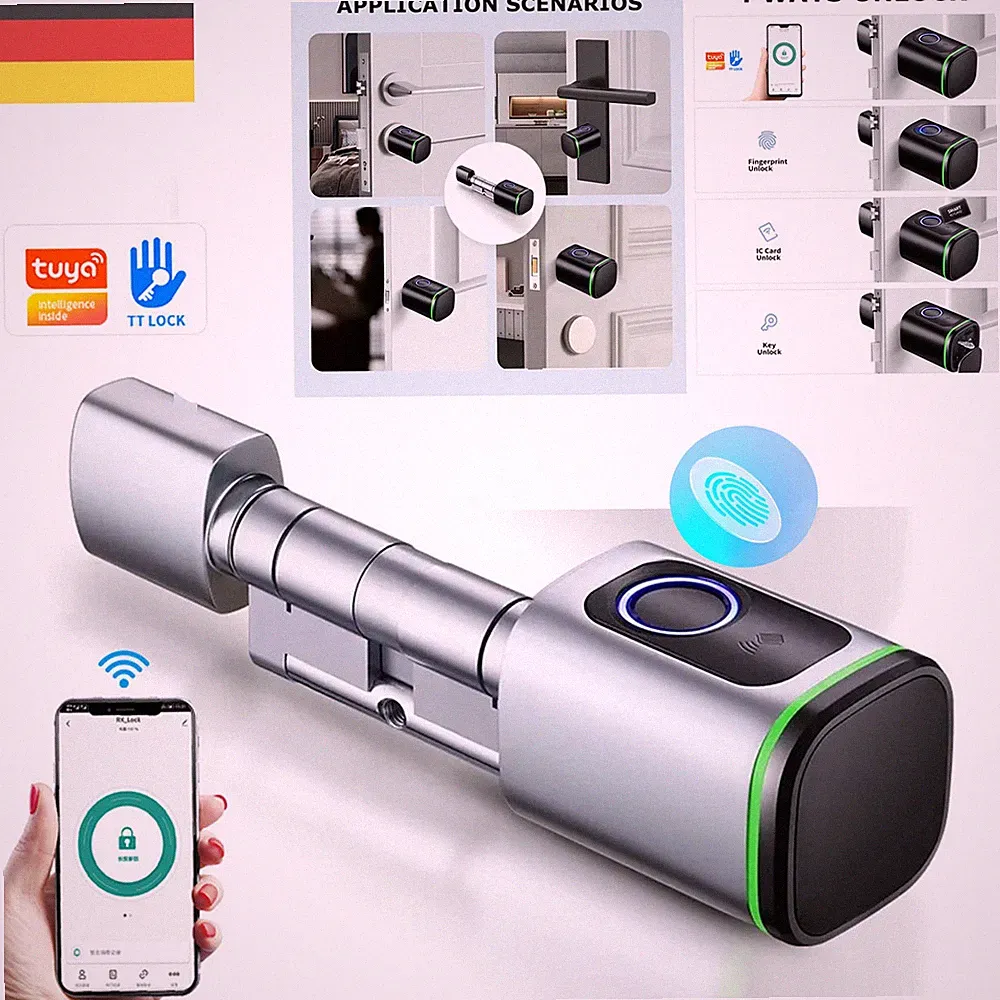 Smart Tür Schließzylinder App Fingerabdruck Türschloss für 60mm Sicherheitstür