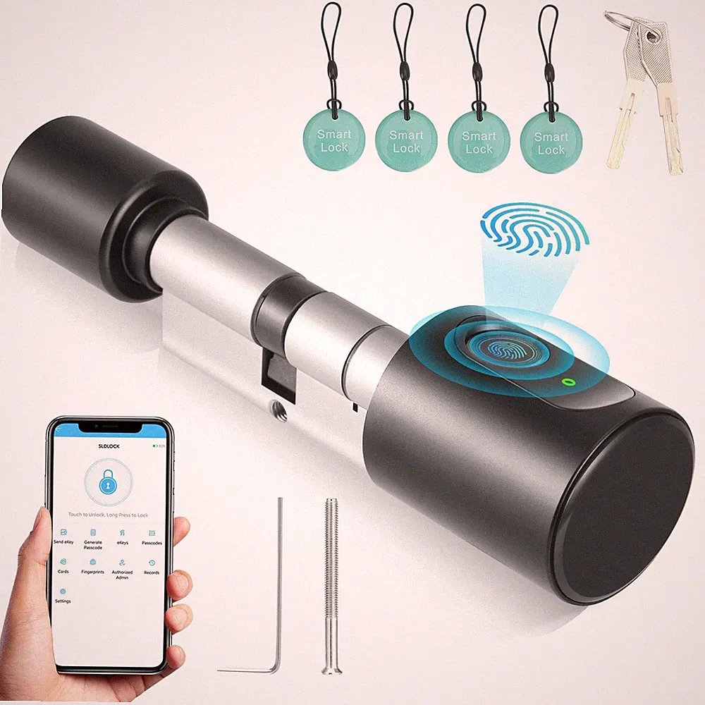 Smart Tür Schließzylinder Fingerabdruck 4 Karten APP Türschloss für 60mm‑85mm