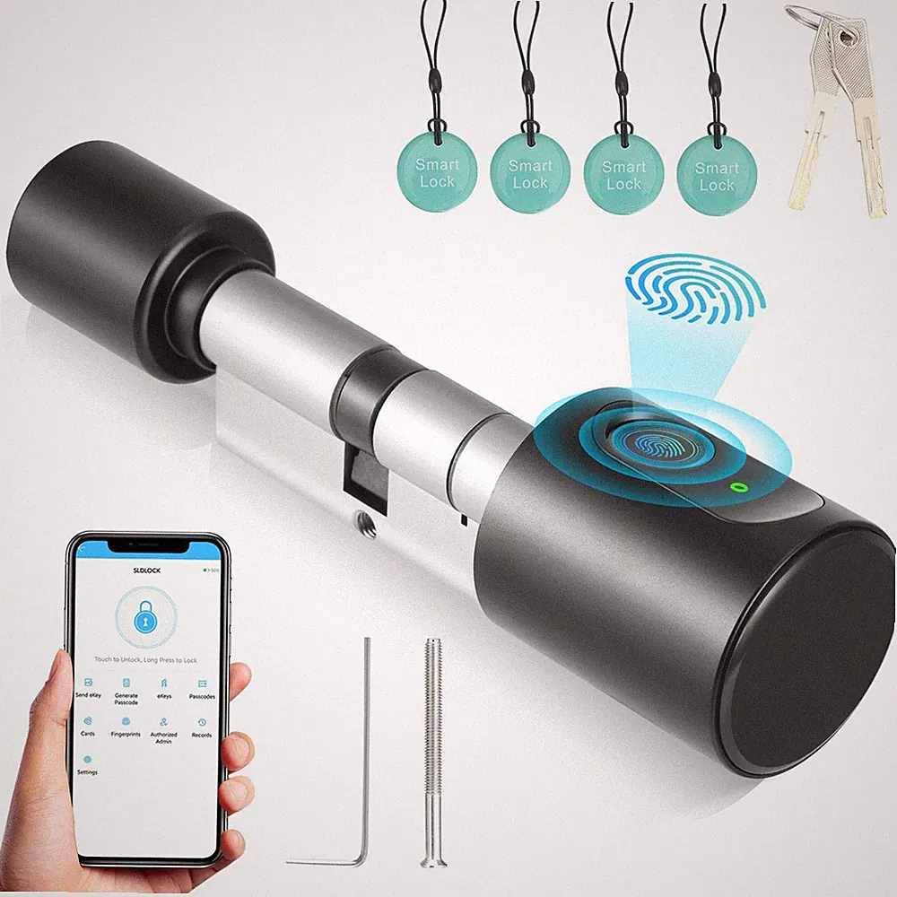 Smart Tür Schloss Zylinder Fingerabdruck Schließzylinder 4 Karte APP für 60‑80mm