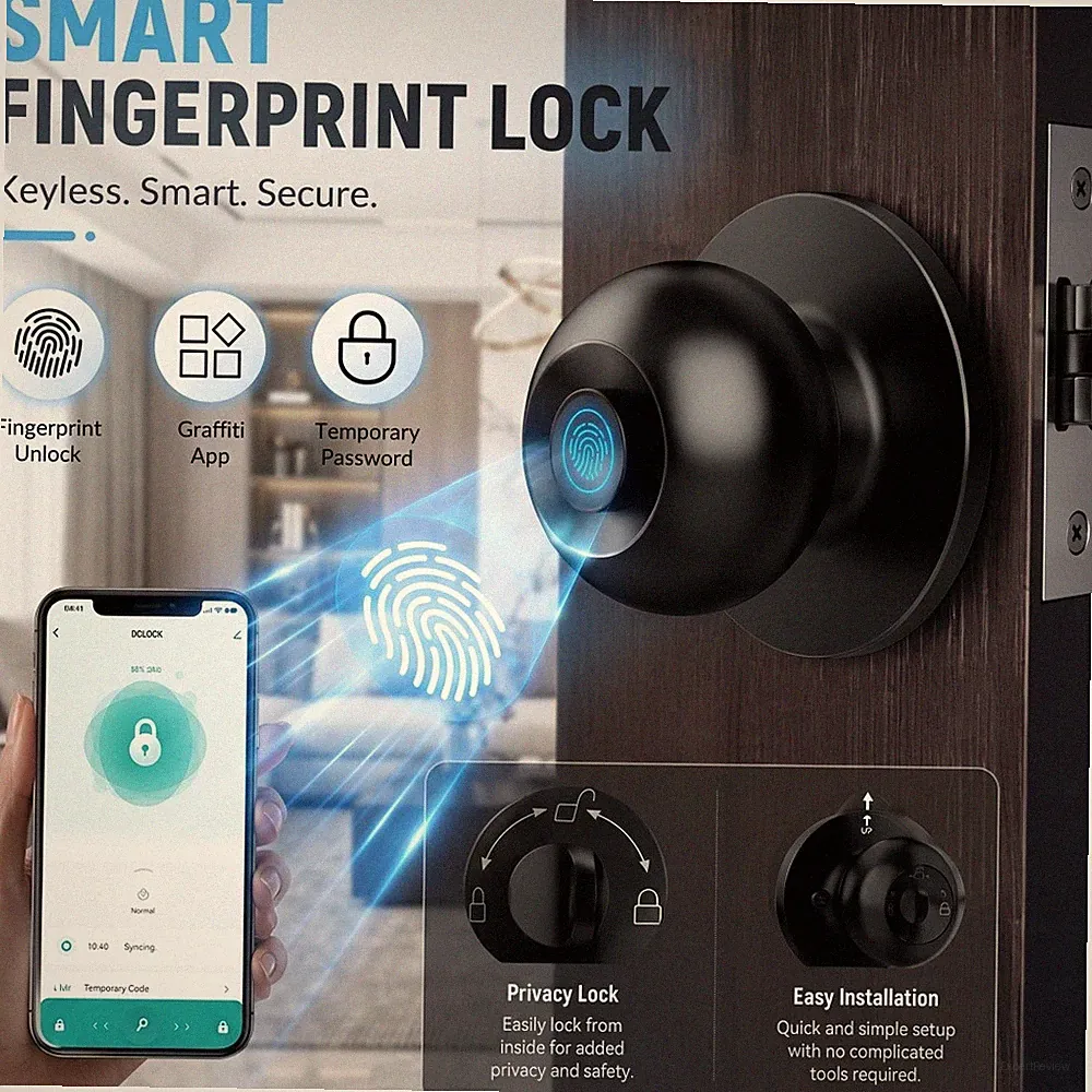 Smart Türknauf Fingerabdruck Türschloss Biometrisches Türschloss mit Schlüssel