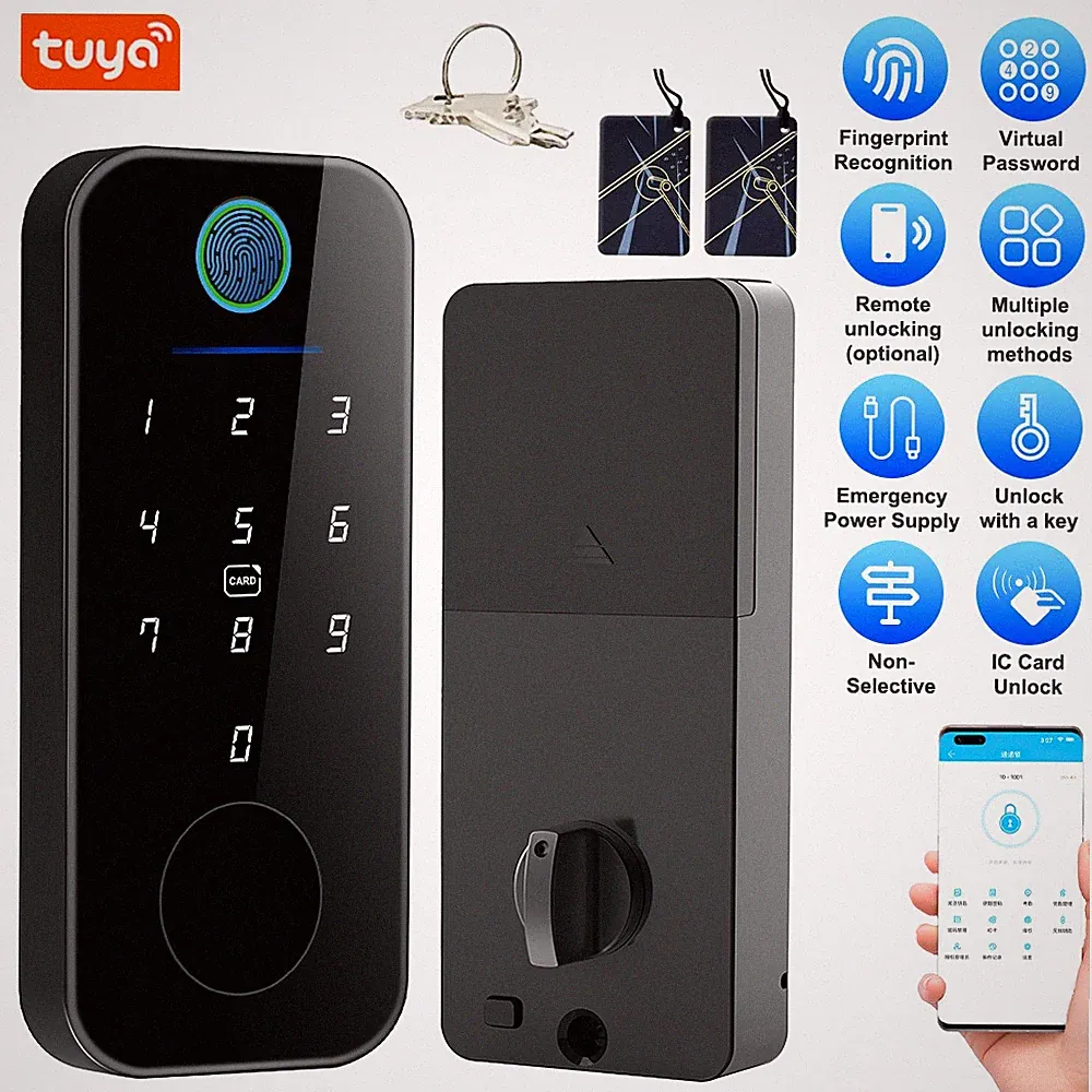 Smart Türschloss Fingerabdruck Bluetooth App Zahlencode Kartenschloss Haustür