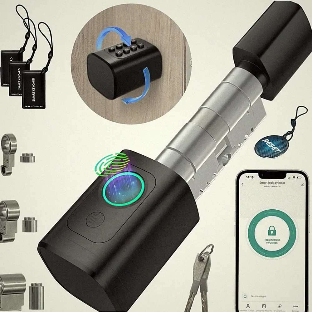 Smart Türschloss Fingerabdruck Code RFID App 60-90mm Metall schwarz