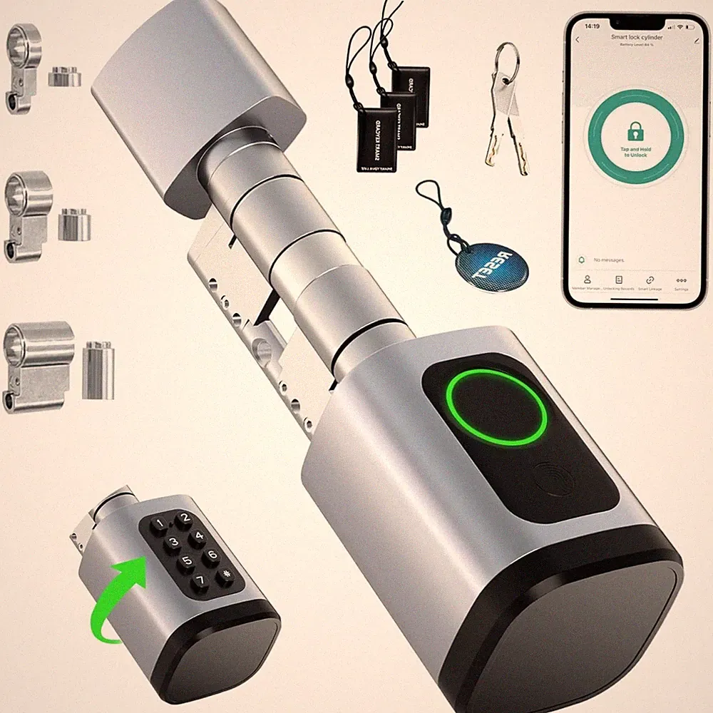 Smart Türschloss Fingerabdruck Passwort RFID App Bluetooth WLAN für 60-90mm T...