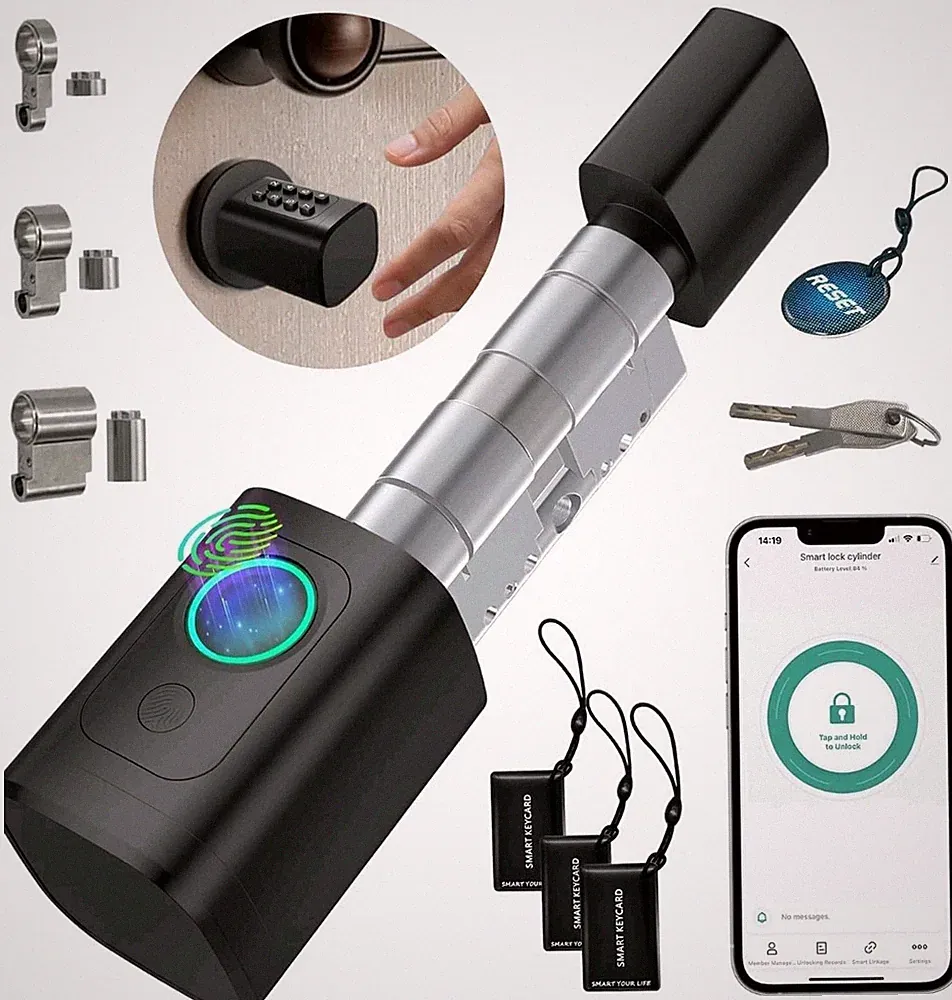 Smart Türschloss mit Fingerabdruck, PIN Code 60-90mm Zylinder, PIN, TTlock