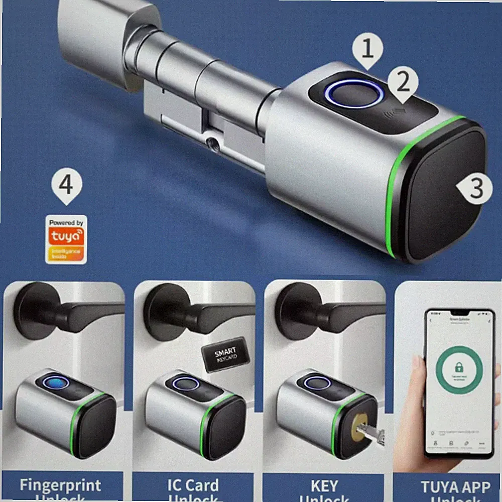 SMART TUYA ELEKTRONISCHES TÜRSCHLOSS SCHLIESSZYLINDER MIT FINGERABDRUCK 60-120MM