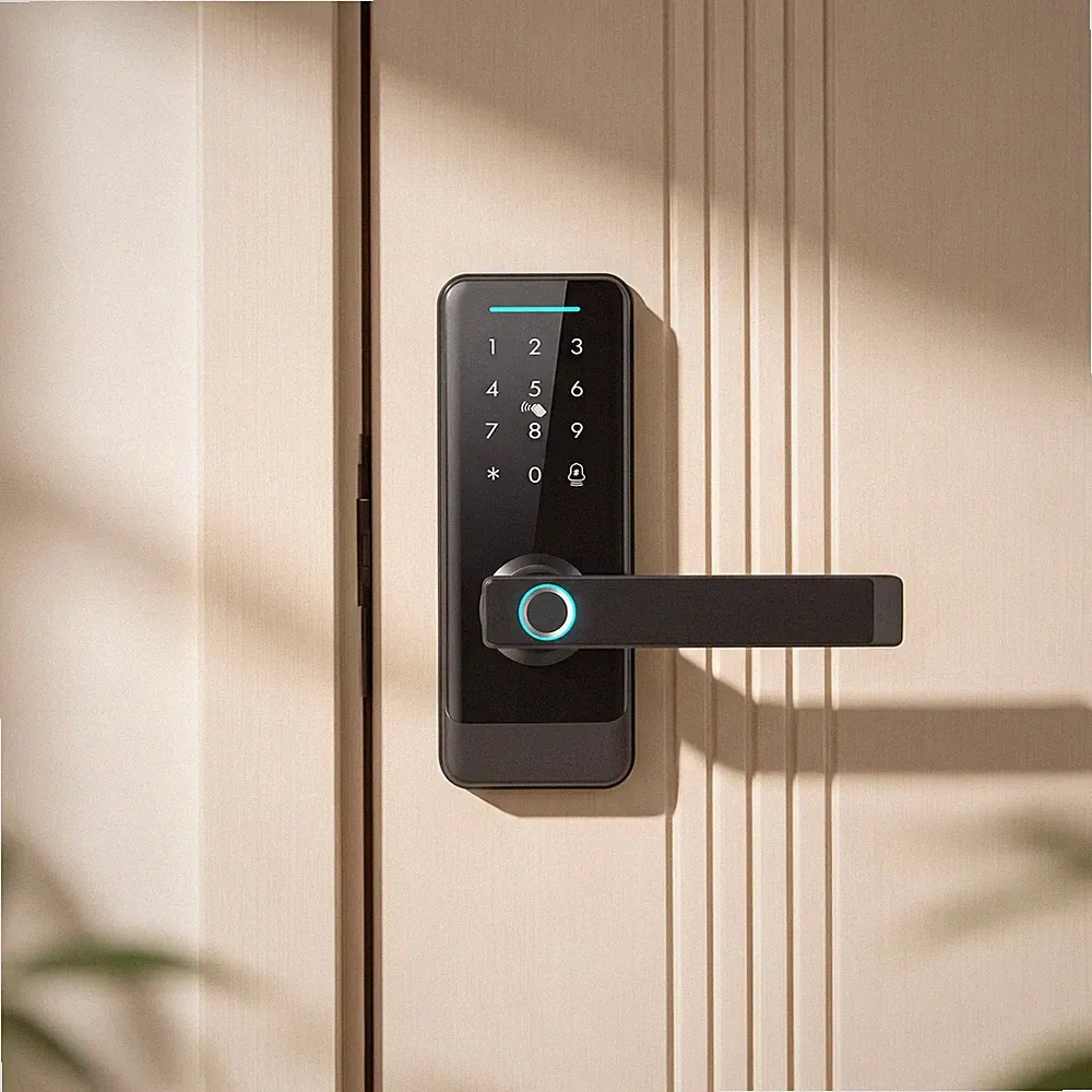 Smartes Türschloss, Fingerabdruck/Passcode/Bluetooth APP/NFC/Schlüssel, mit Türklingel