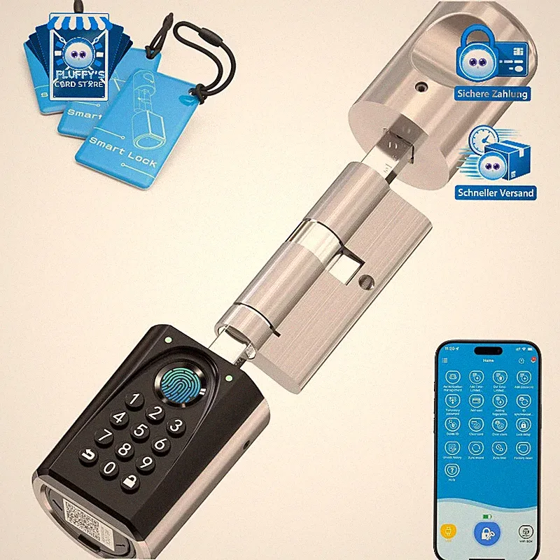 Smartes Türschloss WLAN Fingerabdruck Passwort RFID USB für EU-Türen