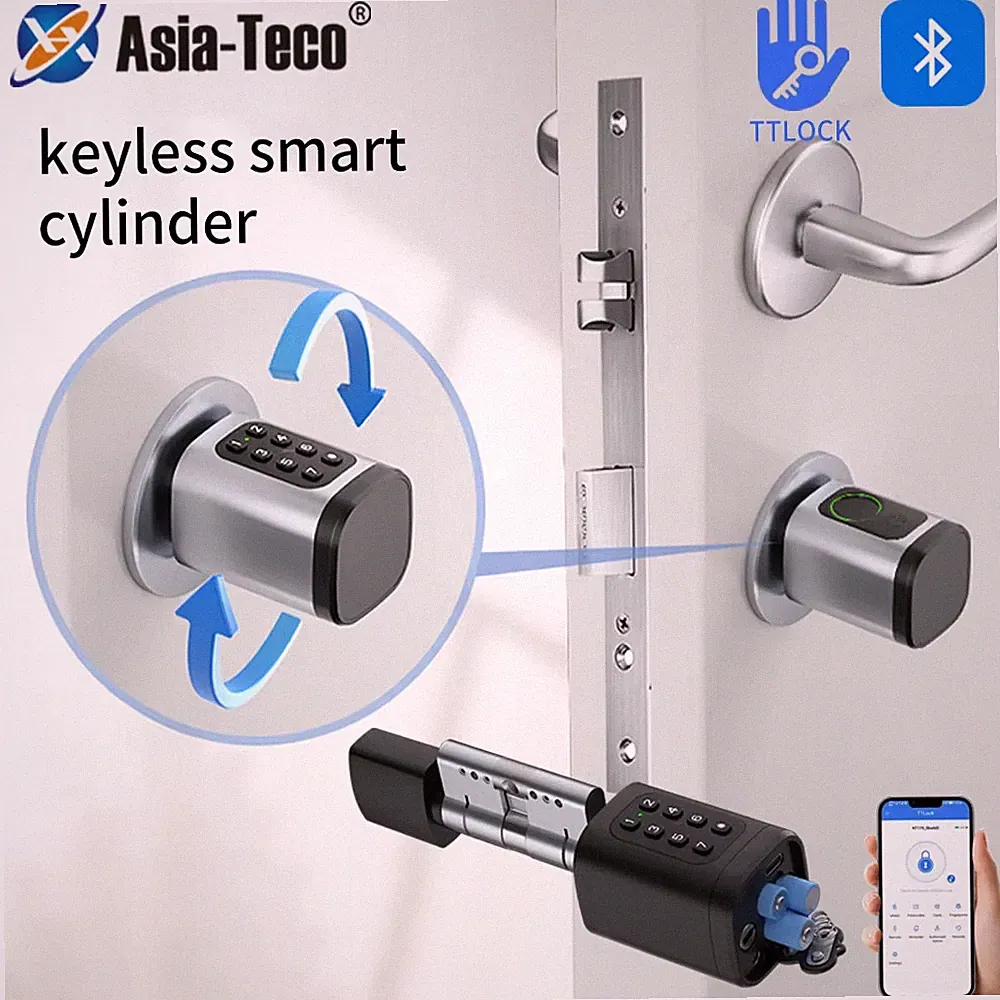 TTlock/Tuya App Smart Cylinder Lock Mortise App G2 Gateway Mechanical Key And US