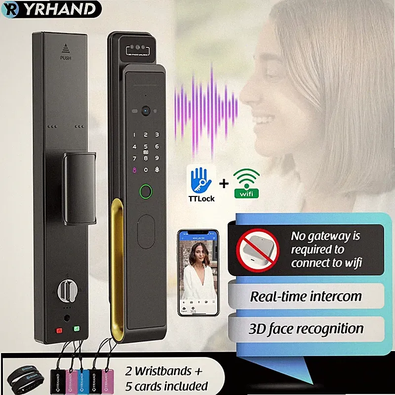 Ttlock WiFi 3D Face Recognition Smart Fingerprint Door Lock With Camera Remote