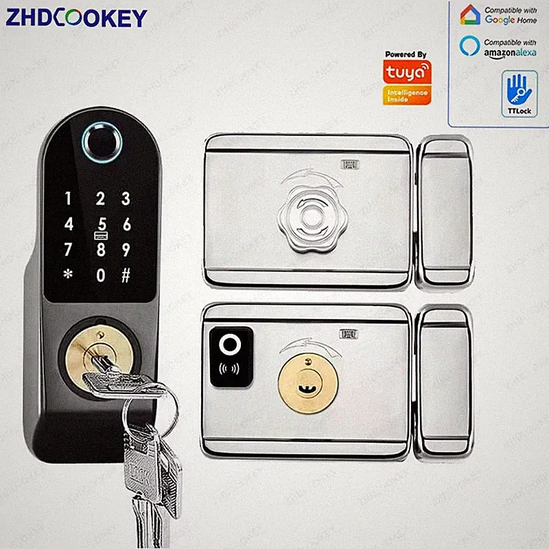 Tuya App Control WiFi Smart Door Lock Gate Digital Passcode RFID Card Keyless En