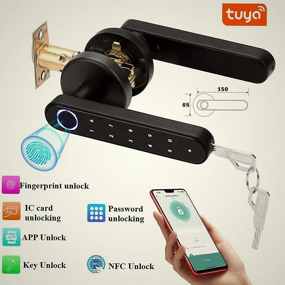 Tuya Fingerabdruck Smart Türschloss mit Griff & App-Steuerung Türöffner Schloss