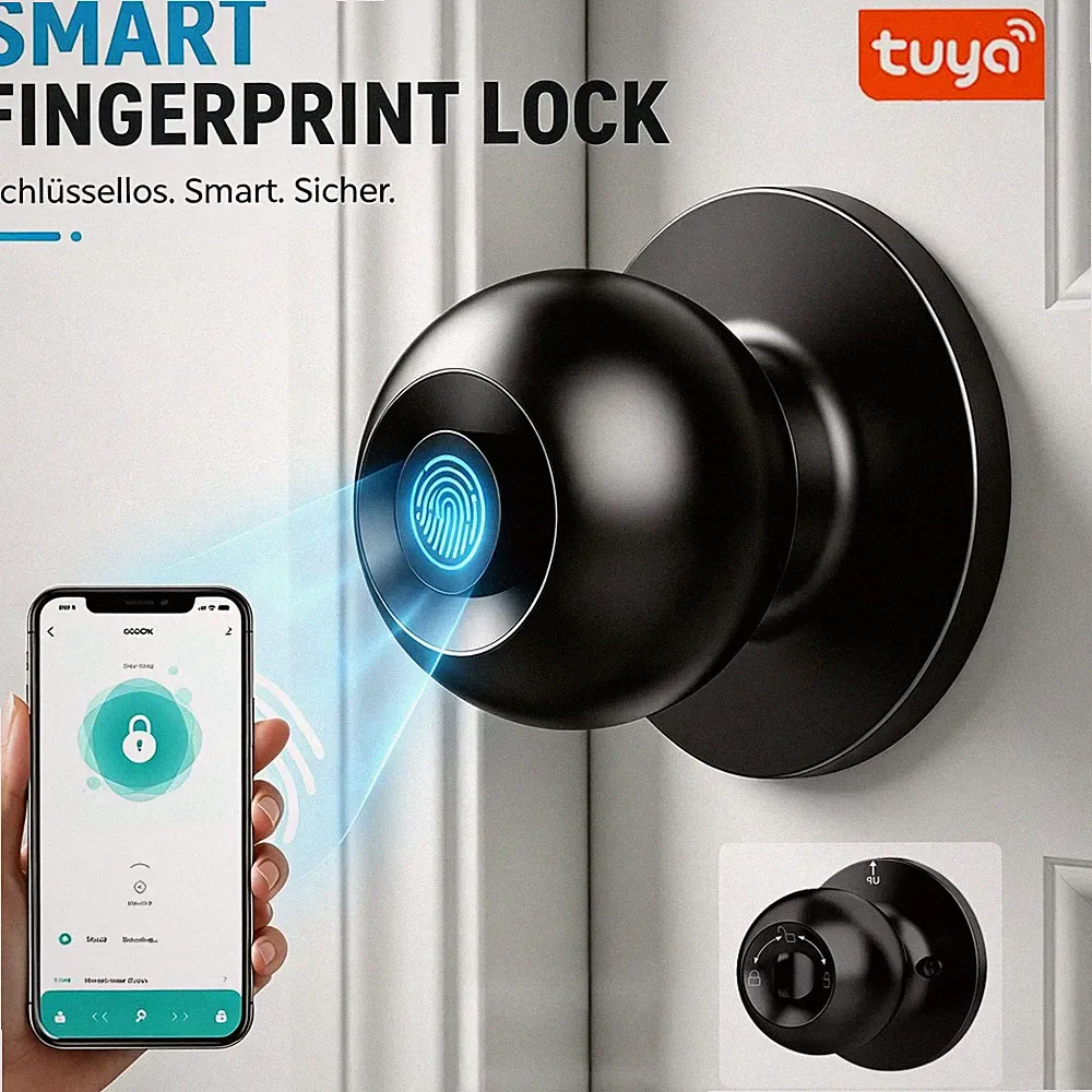 Tuya Smart Türschloss Fingerabdruck Bluetooth APP 3-in-1 Schloss Innen Türknauf