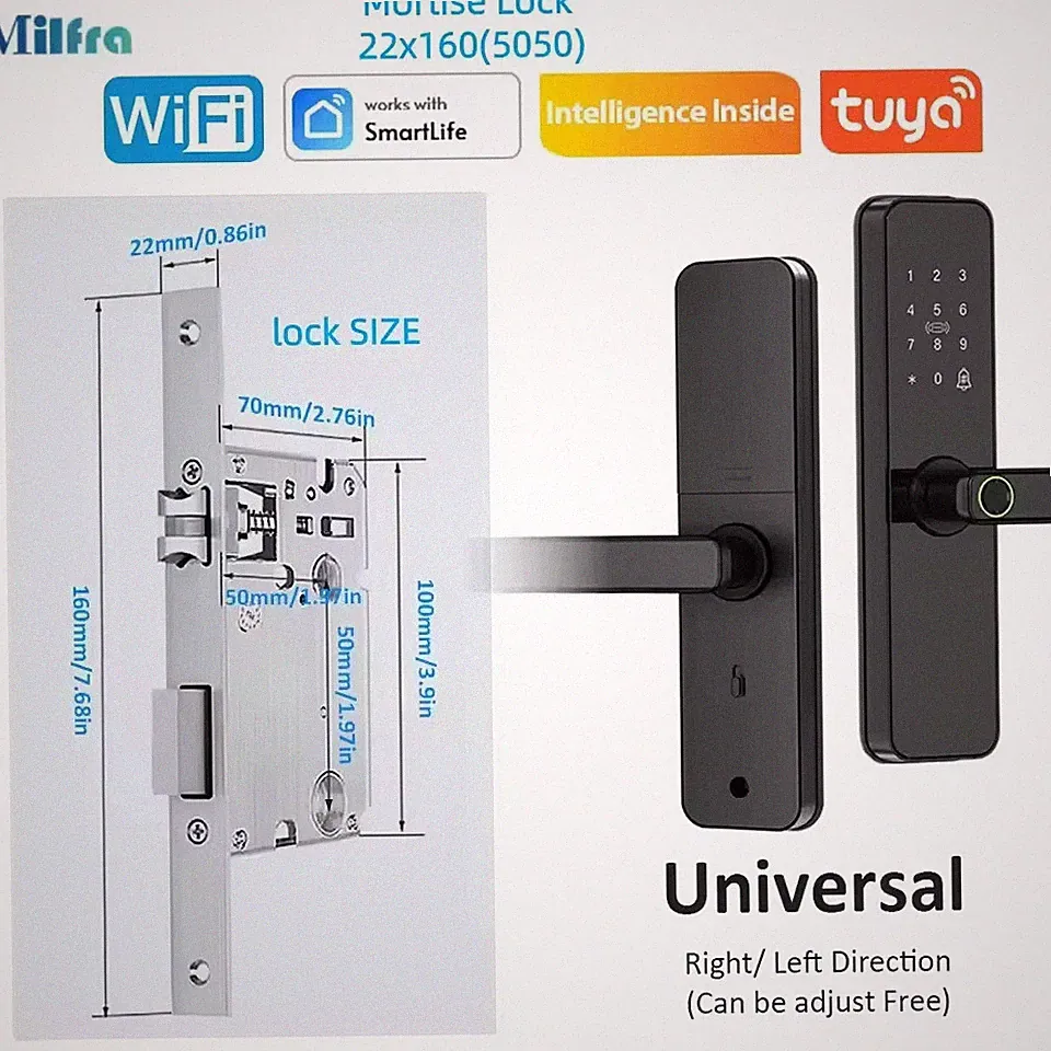 Tuya Smart Türschloss Wifi elektronisch mit biometrischem Fingerabdruck/IC-Karte/Passwort
