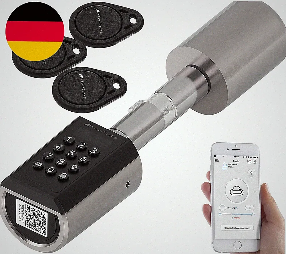 Visortech Codeschloss: Elektronischer Tür-Schließzylinder, Transponder, Bluetoot