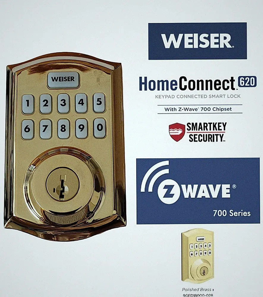 Weiser Home Connect 620 Z-Wave 700 Smart Door Lock 9GED18000-028 Polished Brass