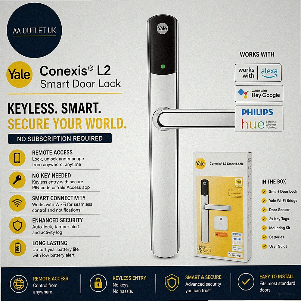 Yale Conexis L2 Smart Türschloss Fernzugriff überall und jederzeit ohne Schlüssel Chrom